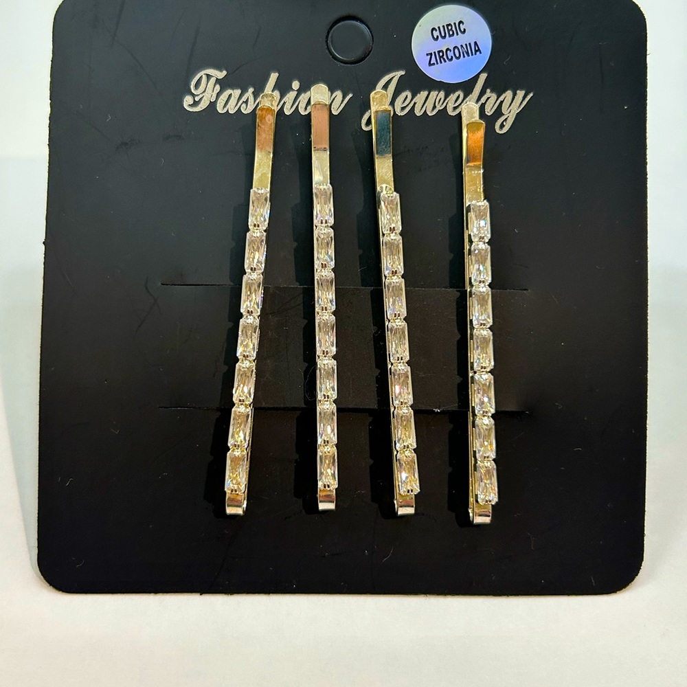 New Cubic Zirconia and Silver Tone Barrettes